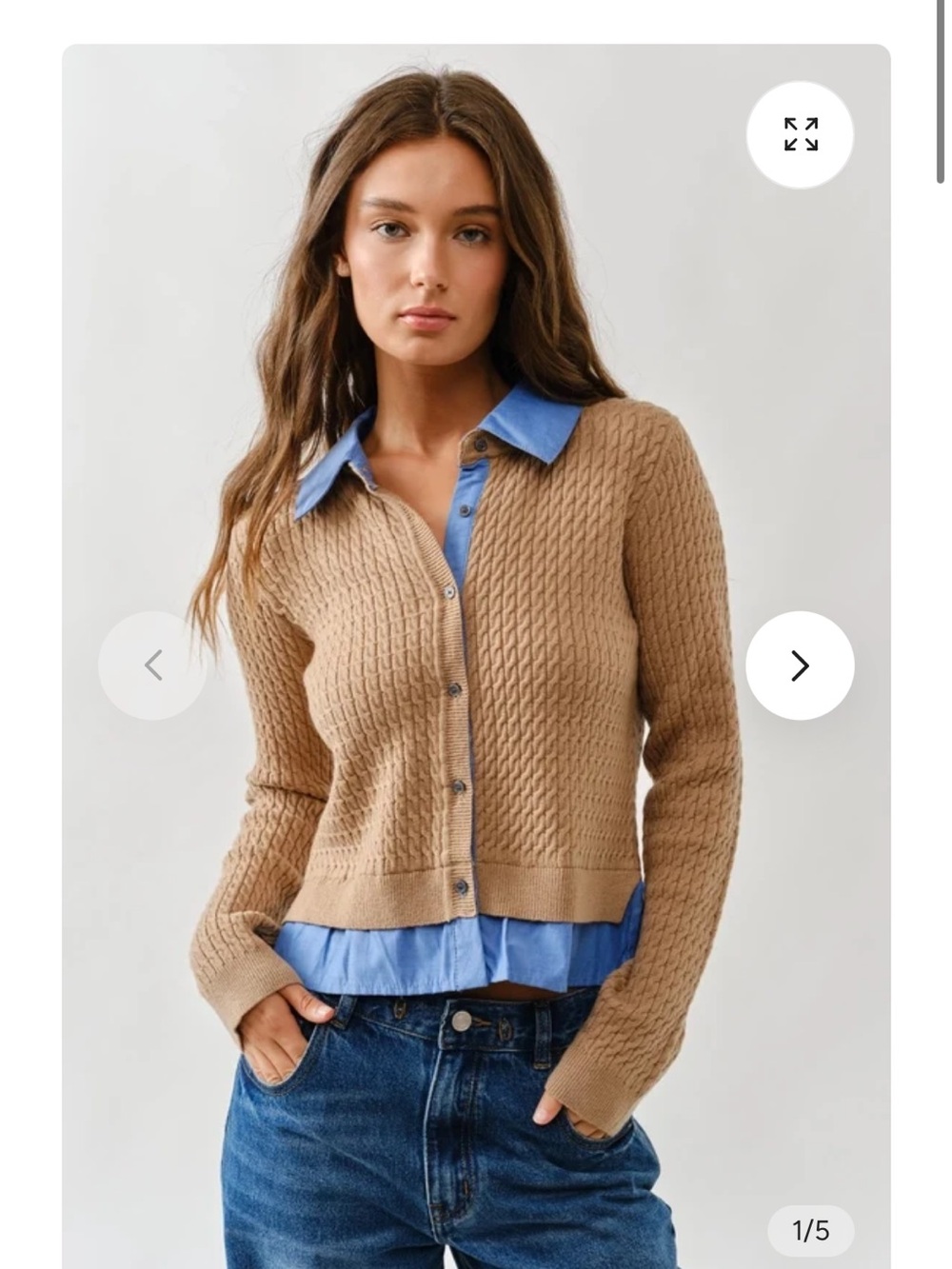 Aaron & Amber Tan Cable-Knit Cardigan Mixed Media Size Medium - Picture 2 of 11